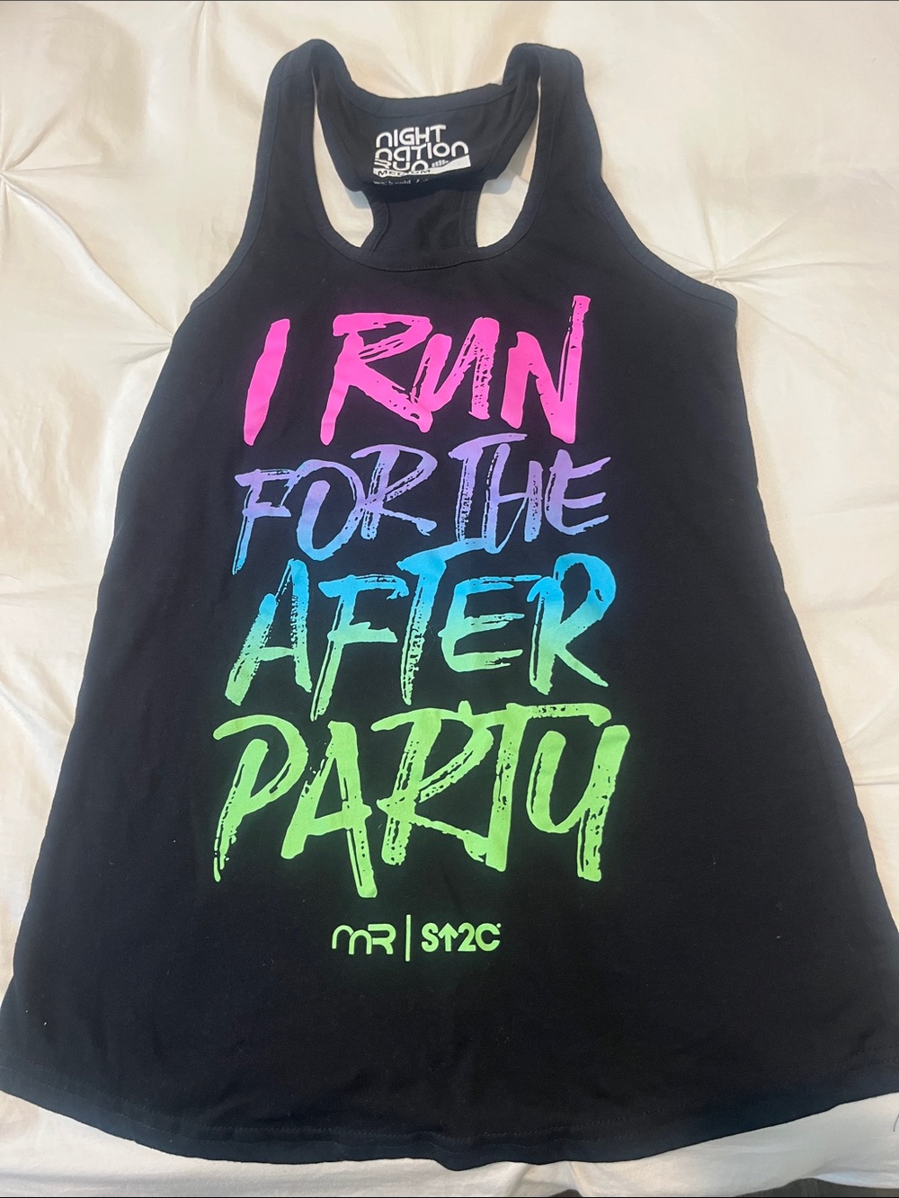 Night Nation Run Black Racerback Tank with Neon 'I Run For The After Party'